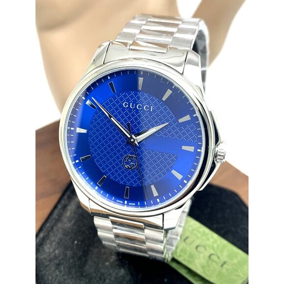 Gucci Men's Watch YA126371 G-Timeless Swiss Quartz Blue Dial Silver Steel 40mm